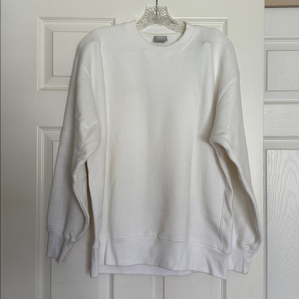 Aritzia TNA Sweatfleece White Cozy Fleece Boyfriend Sweatshirt S